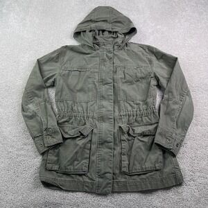 Universal Thread Jacket Womens Small Green Canvas Utility Hooded Full Zip Coat